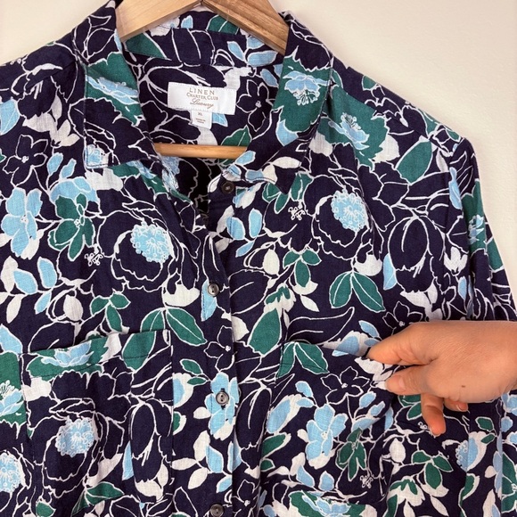 Charter Club Luxury 100% Linen Blue Green Floral Button Down Shirt - Picture 7 of 9